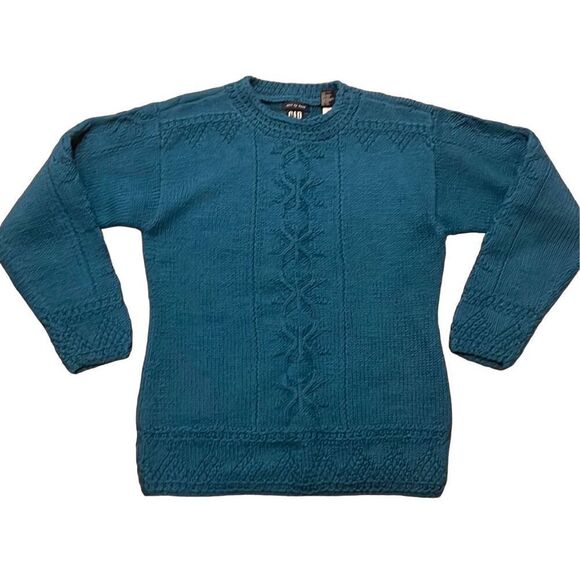 GAP vintage 100% wool hand knit turquoise sweater size small - Picture 1 of 8